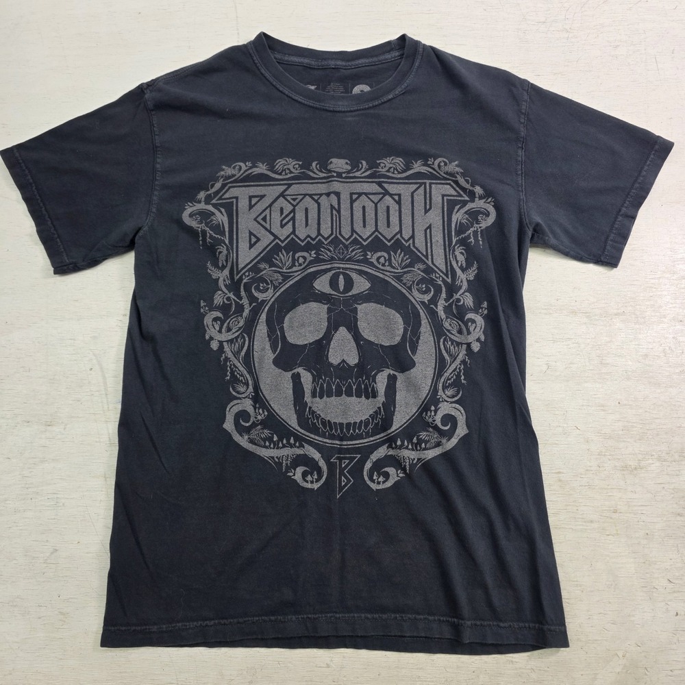 Beartooth Band Merch Skull Metalcore Streetwear Graphic T-Shirt Faded Black Sz S